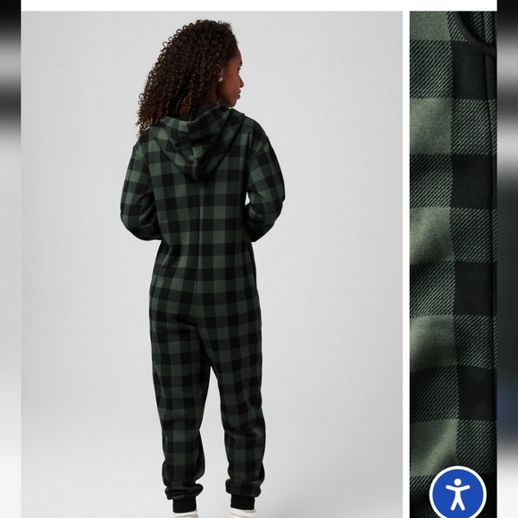 Fabletics Womens Cozy Fleece Hooded One Piece Pine Shadow Buffalo Check Sz. XL - Picture 2 of 10